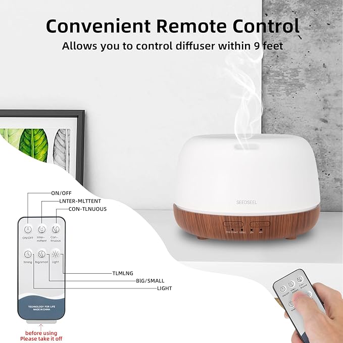 300ML Essential Oil Diffuser, Mini Aromatherapy Diffuser with Remote Control, 7 Color Changing LED Light, 4 Timer for Bedroom, Room, Office