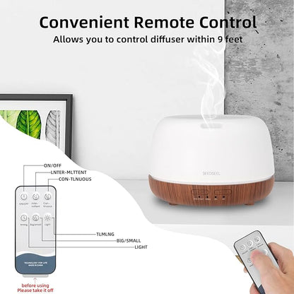 300ML Essential Oil Diffuser, Mini Aromatherapy Diffuser with Remote Control, 7 Color Changing LED Light, 4 Timer for Bedroom, Room, Office