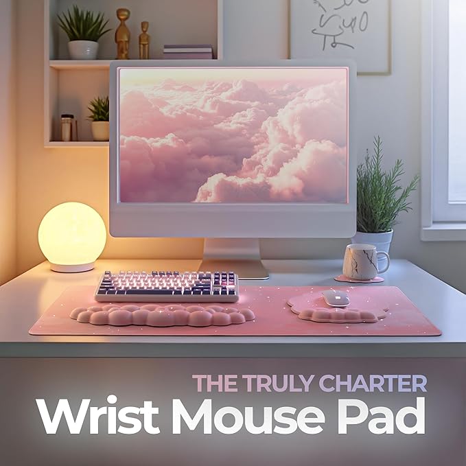 Premium Quality Cloud Wrist Rest Keyboard & Mouse Pad Set – Ergonomic Memory Foam Desk Accessories with Wrist Support for Office & Gaming – Pink