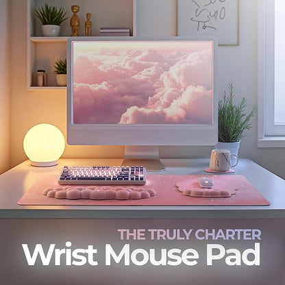 Premium Quality Cloud Wrist Rest Keyboard & Mouse Pad Set – Ergonomic Memory Foam Desk Accessories with Wrist Support for Office & Gaming – Pink