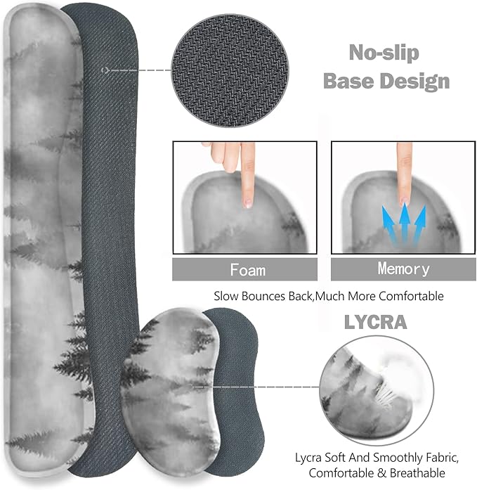 ToLuLu Extended Gaming Mouse Pad, Memory Foam Ergonomic Keyboard Mouse Wrist Rest Support Set, Large Desk Mat with Stitched Edges, Non-Slip Base Mousepad for Home Office Game Study, Tree Forests