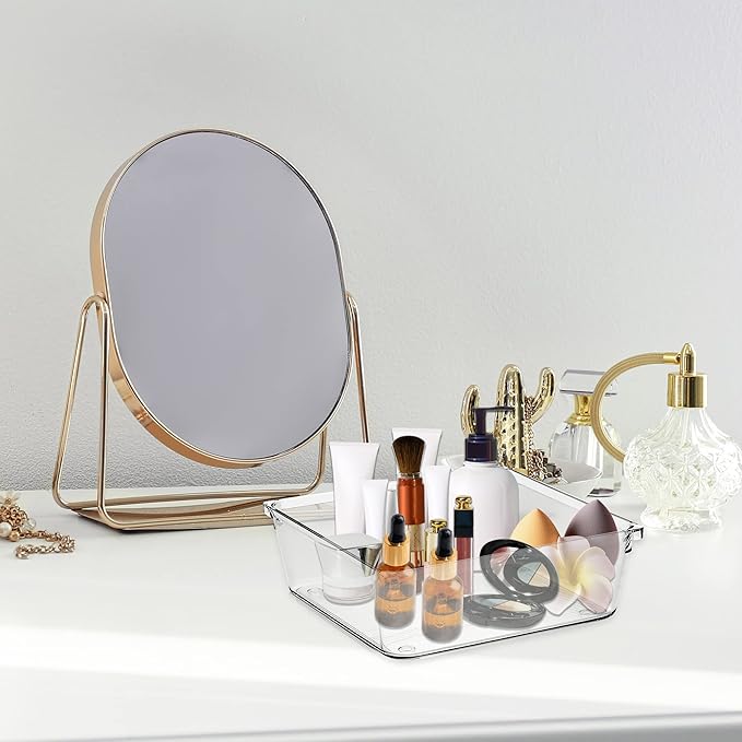 Ravinte 6 Pack Drawer Organizer - 6" X 6" Plastic Storage Bins, Acrylic Organizers with Non-Slip Pads Clear Desk Storage Tray for Makeup, Jewelries, Kitchen Utensils, Bathroom and Office