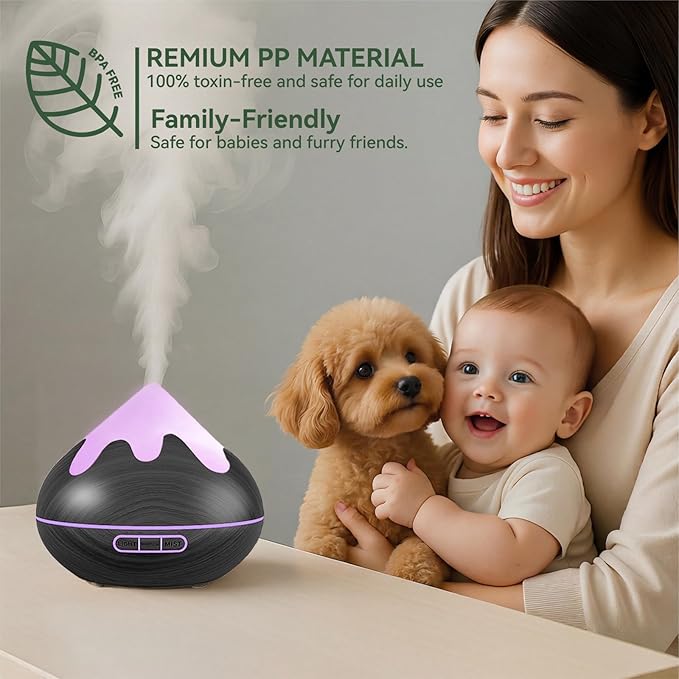 500ML Essential Oil Diffuser, Aromatherapy Diffuser with Remote Control, Multifunctional Air Diffusers for Home Office Room, Fragrance Aroma Diffuser with 7 Color LED & 2 Mist Mode, Black