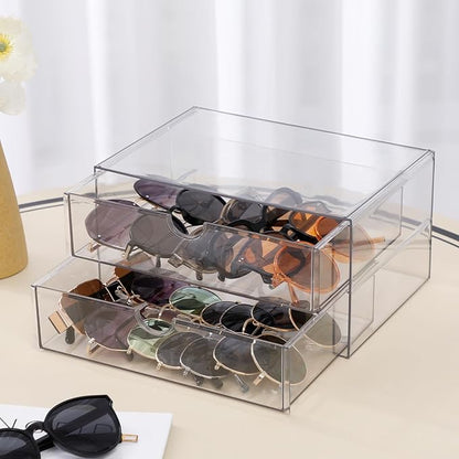 Clear Desk Organizers and Accessories, Plastic Drawer Organizer for Home Office Supplies, Marker Pen, Notebooks, Art Crafts, Stackable Makeup Storage Box for Bathroom Vanity (4 Drawers)