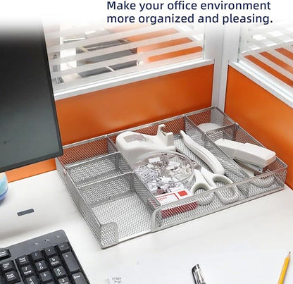 Office Desk Accessories, Desk Organizers and Accessories, Stapler and Tape Dispenser Set Metal Storage Box,Stapler,Staple Remover,Paper Clips,Ruler,Scissors.Suitable for Office and Study Use,White