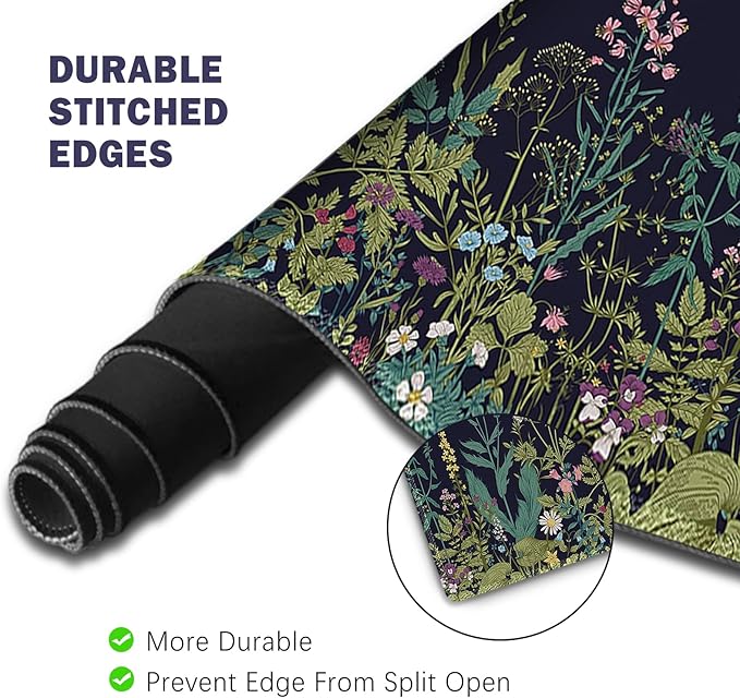 ToLuLu Extended Gaming Mouse Pad, Memory Foam Ergonomic Keyboard Mouse Wrist Rest Support Set, Large Desk Mat with Stitched Edges, Non-Slip Base Mousepad for Home Office Game, Weeds Plants