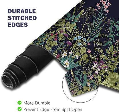 ToLuLu Extended Gaming Mouse Pad, Memory Foam Ergonomic Keyboard Mouse Wrist Rest Support Set, Large Desk Mat with Stitched Edges, Non-Slip Base Mousepad for Home Office Game, Weeds Plants