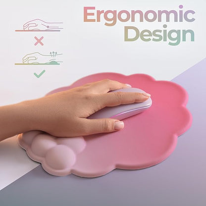Premium Quality Cloud Wrist Rest Keyboard & Mouse Pad Set – Ergonomic Memory Foam Desk Accessories with Wrist Support for Office & Gaming – Pink Gradient