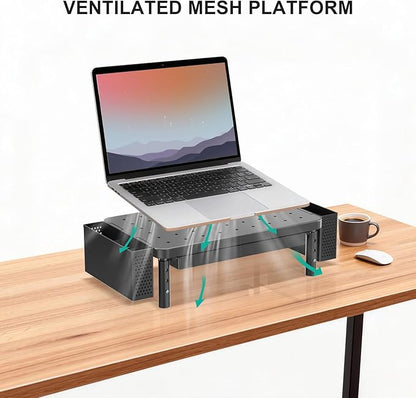 WALI Computer Monitor Stand with Storage, Desk Organizer with Drawer and Pen Holder, Desk Monitor Riser 3 Height Adjustable, Laptop Riser for Computer, Laptop, Printer(PTT003-B), 1 Pack, Black