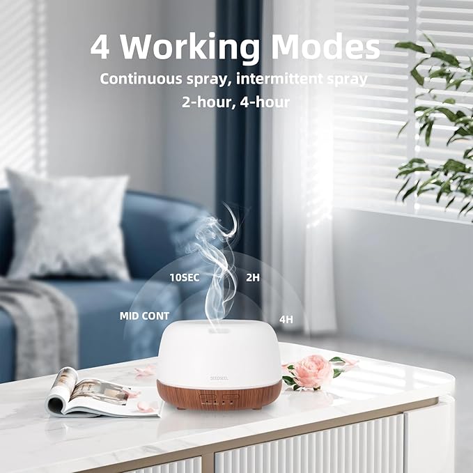 300ML Essential Oil Diffuser, Mini Aromatherapy Diffuser with Remote Control, 7 Color Changing LED Light, 4 Timer for Bedroom, Room, Office