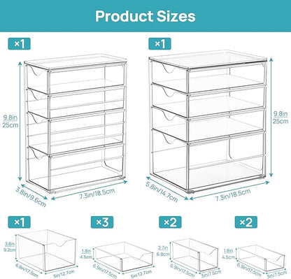 Vtopmart Acrylic Organizer with 8 Drawers, Desk Organizers and Accessories, Clear Makeup Organization, Dustproof Storage Drawers for Office Art Craft Supplies