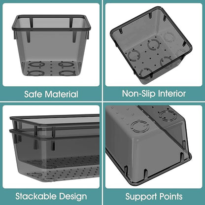 WOWBOX 25 PCS Plastic Drawer Organizer Set, Desk Drawer Divider Organizers and Storage Bins for Makeup, Jewelry, Gadgets for Kitchen, Bedroom, Bathroom, Office, Black