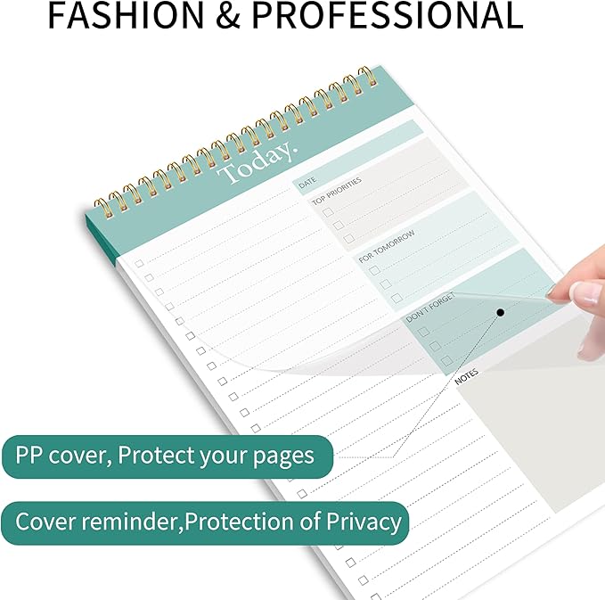 KMQOY To Do List Notepad - 4 Pack Daily Planner Pad Undated 52 Sheets Spiral Today Planner Note Pad Premium Thick Paper 6.5" x 9.8" For Work and Personal Organized-Green