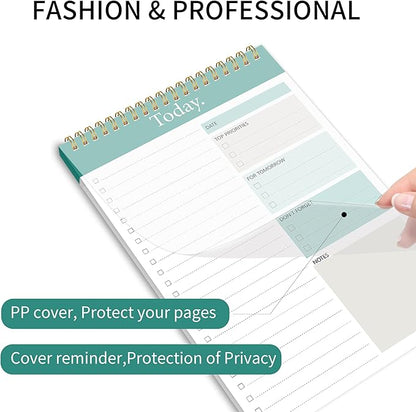 KMQOY To Do List Notepad - 4 Pack Daily Planner Pad Undated 52 Sheets Spiral Today Planner Note Pad Premium Thick Paper 6.5" x 9.8" For Work and Personal Organized-Green