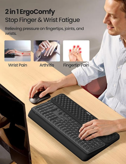 Vaydeer Wrist Rest with Keyboard Stand, Computer Wrist Support Pad, Ergonomic Keyboard Riser Holder Lifter Tray with Wrist Pad, Soft Memory Foam Desk Cushion, Palm Hand Typing for Office Home School