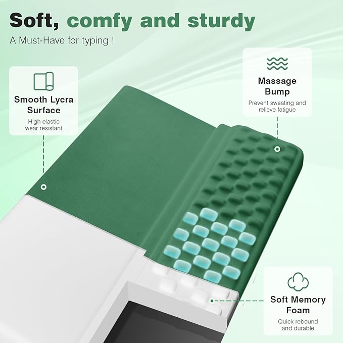 Ospelelf Keyboard Wrist Rest Pad, Comfy Ergonomic Keyboard Stand Riser Holder, Computer Wrist Support Cushion forTyping, Green