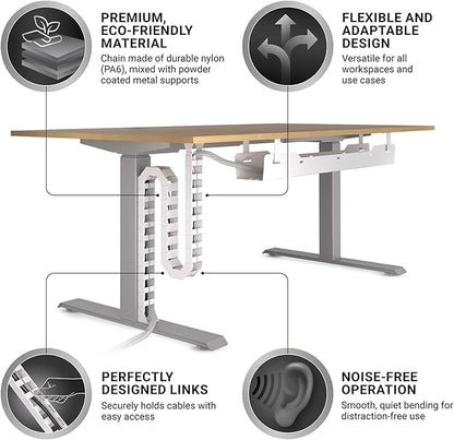 Under Desk Cable Management Vertebrae - Perfect for Sit Stand Desk - White, 133 cm
