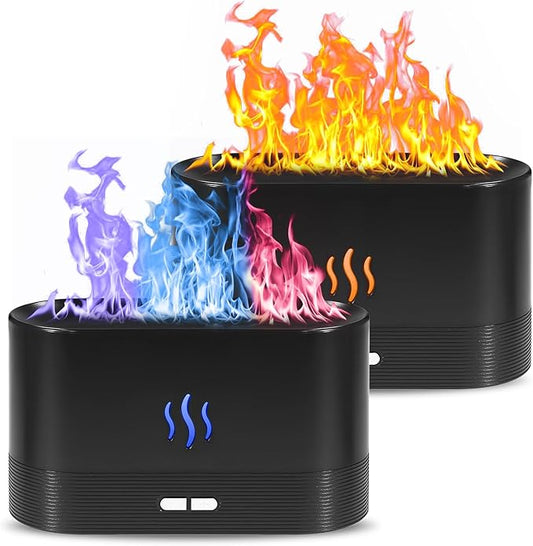 2 Pack Essential Oil Diffuser,Colorful Flame Air Aroma Diffuser Humidifier,Upgraded 7 Flame Colors Noiseless Essential Oil Diffuser for Home,Office,Yoga with Auto-Off Protection(180mL,Black)