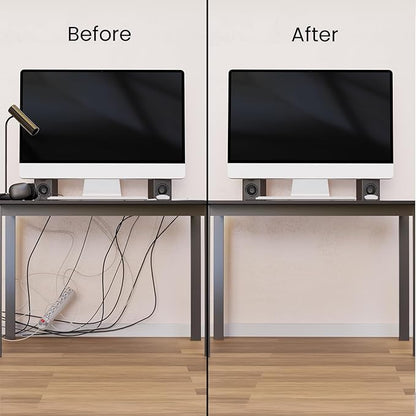 EVEO Cable Management Under Desk Kit (6 Units) - Under Desk Cable Management Cord Hider, Cable Hider Cord Management, Cable Organizer, Cable Raceway | Self-Adhesive 96'' J Channel 6X16 - Black