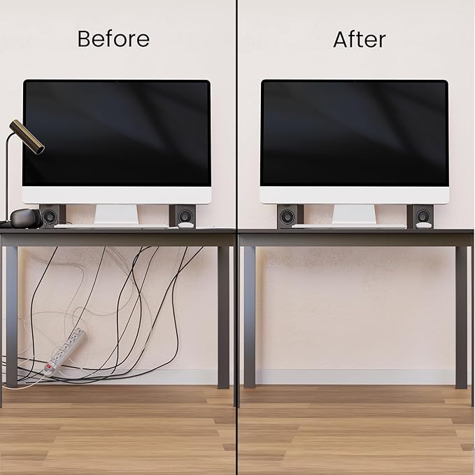 EVEO Cable Management Under Desk Kit (12 Units) - Under Desk Cable Management Cord Hider, Cable Hider Cord Management, Cable Organizer, Cord Organizer Tray - 192'' J Channel (12X16) - Black