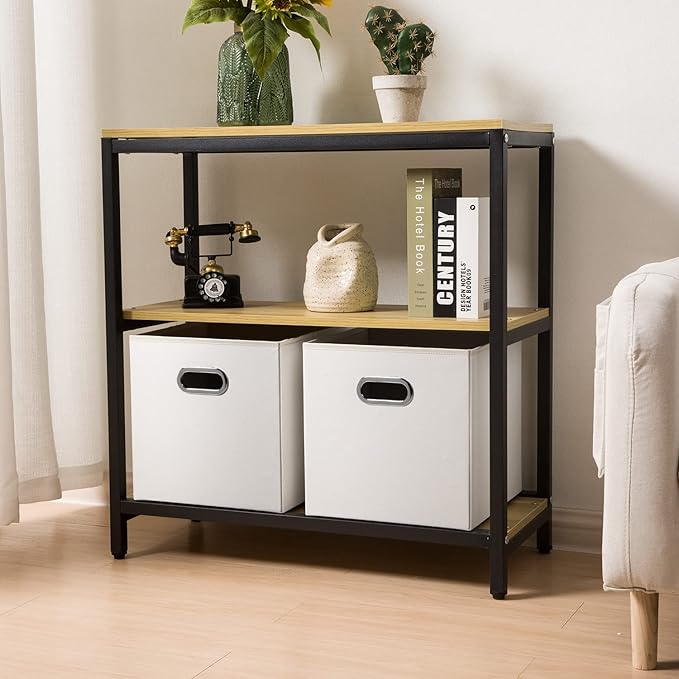 PRANDOM Leather Foldable Cube Storage Bins 13x13 inch [4-Pack] Fabric Storage Baskets Cubes Drawer with Cotton Handles Organizer for Shelves Nursery Closet Bedroom Clothes White