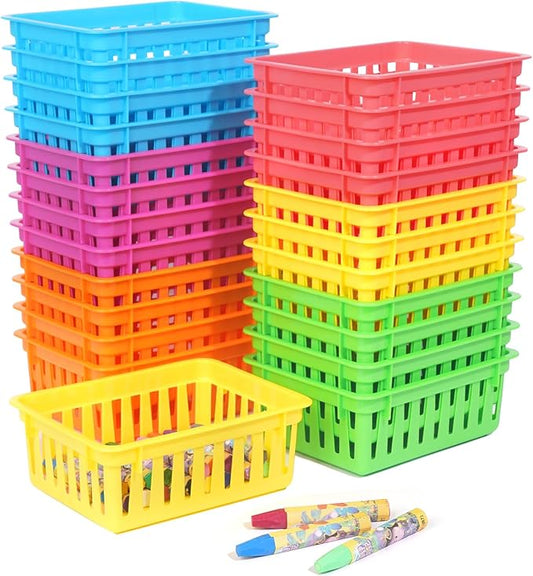 ZZYFGH 24 PCS Pencil Holders, Pencil Baskets, Small Plastic Baskets for Organizing, Colorful Storage Trays, Crayon Pencil Containers Organizer Bins for Desk, Drawer, Home, Office