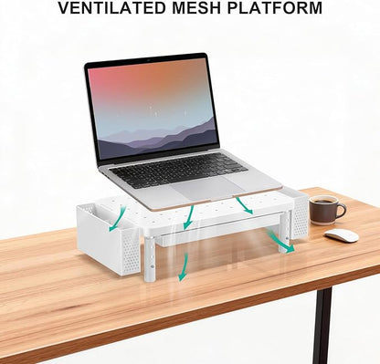 WALI Computer Monitor Stand with Storage, Desk Organizer with Drawer and Pen Holder, Desk Monitor Riser 3 Height Adjustable, Laptop Riser for Computer, Laptop, Printer(PTT003-W), 1 Pack, White