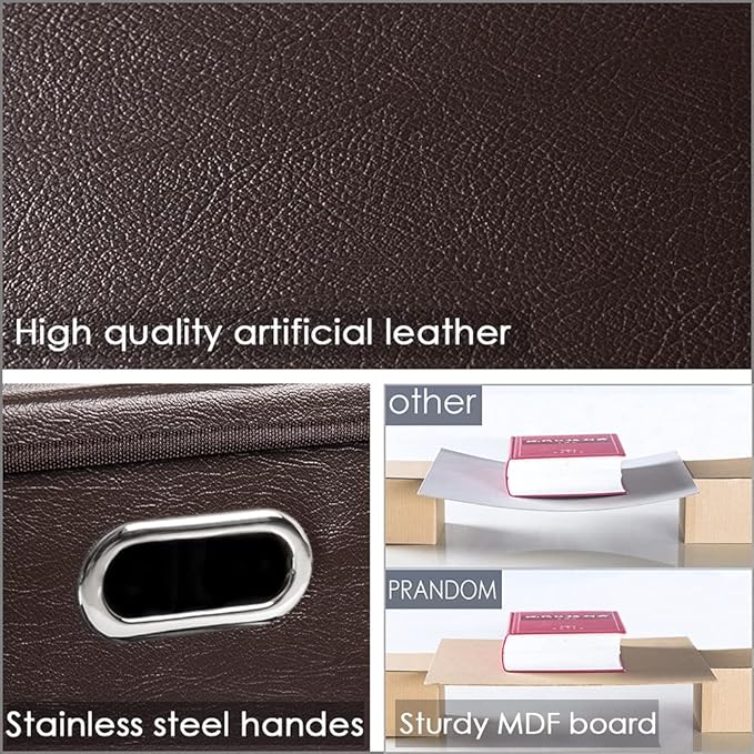 PRANDOM Leather Foldable Cube Storage Bins 11x11 inch [4-Pack] Fabric Storage Baskets Cubes Drawer with Cotton Handles Organizer for Shelves Nursery Closet Bedroom Clothes Brown