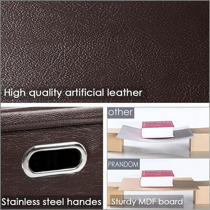 PRANDOM Leather Foldable Cube Storage Bins 13x13 inch [2-Pack] Fabric Storage Baskets Cubes Drawer with Cotton Handles Organizer for Shelves Nursery Closet Bedroom Clothes Brown