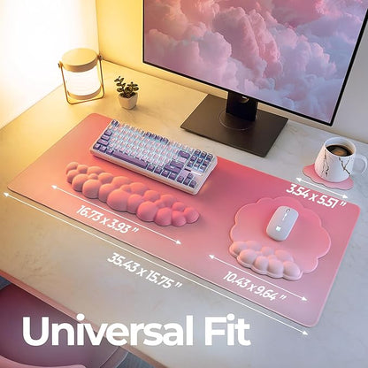 Premium Quality Cloud Wrist Rest Keyboard & Mouse Pad Set – Ergonomic Memory Foam Desk Accessories with Wrist Support for Office & Gaming – Pink Gradient