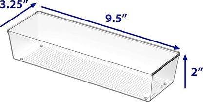Simple Houseware Clear Drawer Organizer for Office Bin Desk Storage, 3.25"x 9.5", 4 Packs
