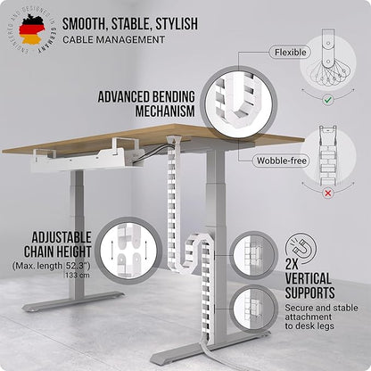 Under Desk Cable Management Vertebrae - Perfect for Sit Stand Desk - White, 133 cm