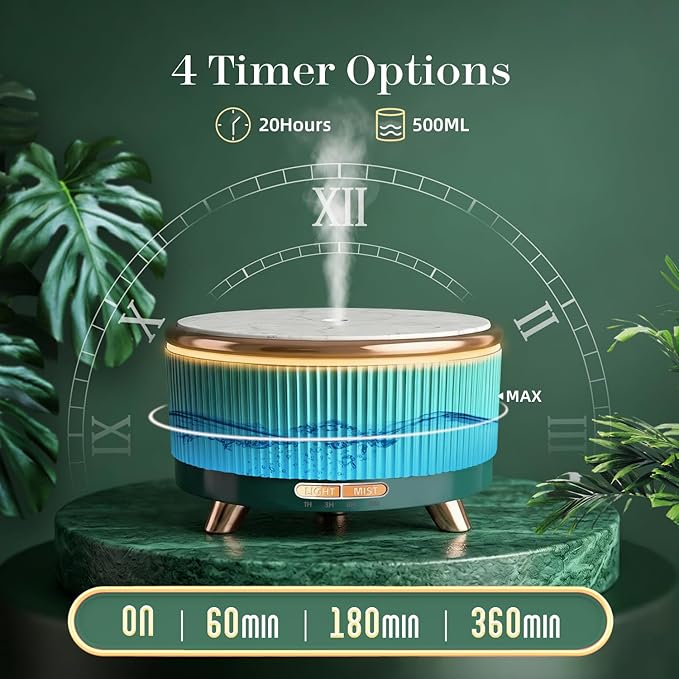 500ML Essential Oil Diffuser: Ultrasonic Aroma Diffuser with Remote Control for Spa Hotel Yoga Room - Humidifier for Bedroom with 7-Color Night Lights & Auto Shut-Off for Nursery/Women Home Relaxation