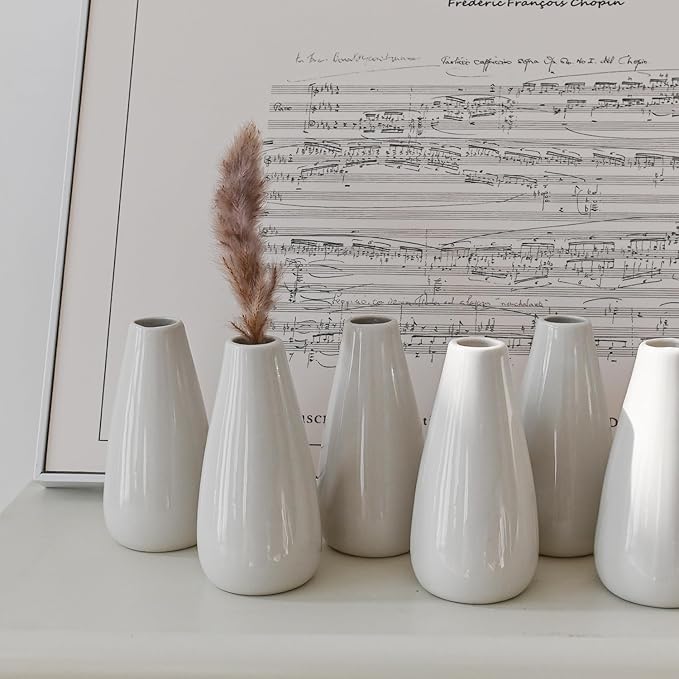 Modern White Ceramic Vase Set of 8 for Living Room Bedroom 5.1'' Minimalist Fresh Flower Vases for Home Decor Office Fireplace Centerpieces Nordic Style Gift for Fake Plant 8 Pack