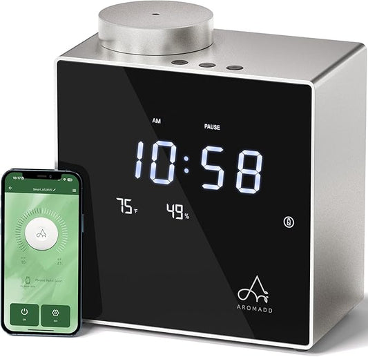 2026 Smart Waterless Diffuser, 2000 Sq.Ft Cold Air Scent Machine with Clock & Environmental Display | 7 Fragrance Levels, 9 Timer Settings, Hotel Collection Diffuser for Home & Large Rooms (Silver)