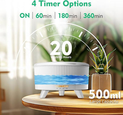 20-Hour Long-Lasting Aromatherapy, 500ML Large Essential Oil Diffuser: Ultrasonic Cool Mist Humidifier with Remote Control, 7 Color Lights, Timer, Auto-Off for Home/Bedroom/Yoga (Minimalist White)