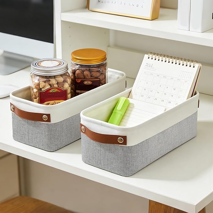 Small Fabric Storage Baskets, 15x6x5 inch Narrow Storage Bins 4-Pack Long Storage Basket for Organizing with Handles, Decorative Basket for Closets, Shelves, Toilet Paper, Grey