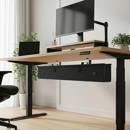 Under Desk Cable Management Tray, 40-inch No-Drill Cord Organizer with Anti-Sag Reinforced Base, Fabric Wire Management Hider for Standing Desk, Office & Gaming Accessories - Black