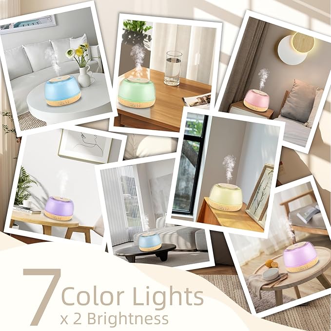 300ml Essential Oil Diffuser with Remote Control, 7-Color LED Lights, 4 Timer Modes, Quiet Ultrasonic Aromatherapy for Home, Office, Room, Small & Stylish Design