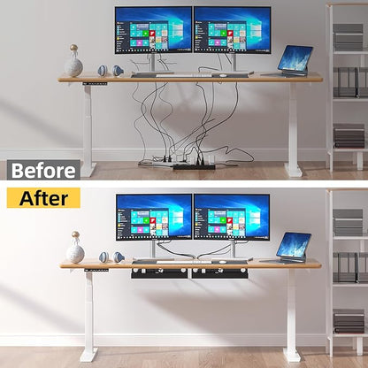 Yecaye 2 Pack Cable Management Under Desk, 31.5 in Under Desk Cable Management Tray,Cord Hider,Cord Organizer, No Screw Wire Management for Office and Home, Black