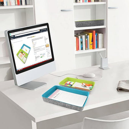 Welaxy 2-Piece Office Desk Drawer Organizer Tray Letter-Size documents A4 Paper Book File Folder Holder Storage Bins (Green + Turquoise)