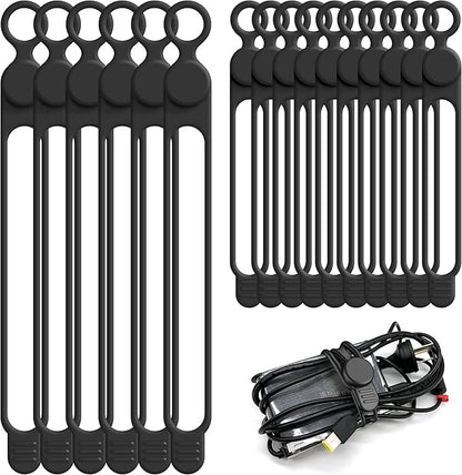 Nearockle Silicone Cable Ties Cord Organizer for Cable Management, 16PCS 4.2" and 7.1" Reusable Cable Organizer Electronic Accessories for Home, Office, Kitchen, School, Travel (Black)