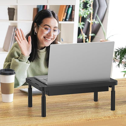WALI Computer Monitor Stand with Storage, Desk Monitor Riser 3 Height Adjustable, Laptop Riser with Airflow Vents, Desk Organizer for Computer, Laptop, Printer (PTT002-B), 1 Pack, Black