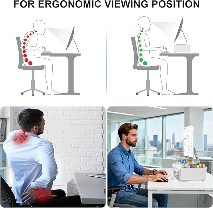 WALI Computer Monitor Stand with Storage, Desk Organizer with Drawer and Pen Holder, Desk Monitor Riser 3 Height Adjustable, Laptop Riser for Computer, Laptop, Printer(PTT003-W), 1 Pack, White