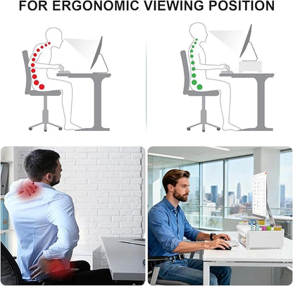 WALI Computer Monitor Stand with Storage, Desk Organizer with Drawer and Pen Holder, Desk Monitor Riser 3 Height Adjustable, Laptop Riser for Computer, Laptop, Printer(PTT003-W), 1 Pack, White