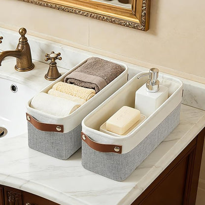 Small Fabric Storage Baskets, 15x6x5 inch Narrow Storage Bins 4-Pack Long Storage Basket for Organizing with Handles, Decorative Basket for Closets, Shelves, Toilet Paper, Grey