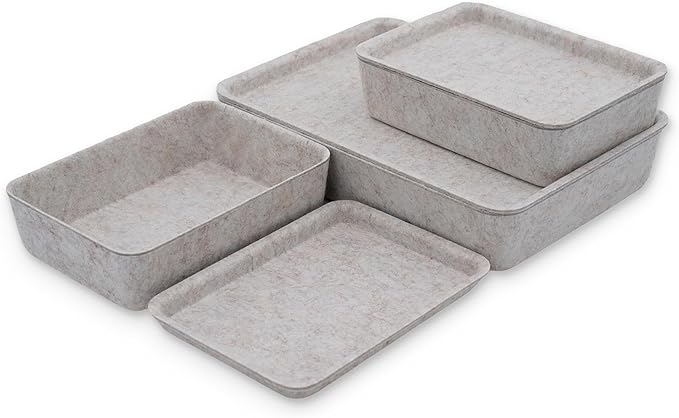 Welaxy Lidded Felt Drawer Organizer Trays with lids Desktop Organizer Bins Storage box for crafts office supplies pen notes Junk Makeup Stationery Organize 3- Pack gift idea (Oatmeal)