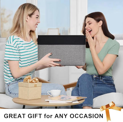 Storage Bins Large Fabric Storage Baskets for Shelves 3 Pack, Decorative Linen Closet Baskets with Handles for Organizing, Shelf, Clothes, Home, Office, 15x11x9.5Inches (Grey&Black)