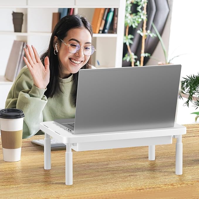 WALI Computer Monitor Stand with Storage, Desk Monitor Riser 3 Height Adjustable, Laptop Riser with Airflow Vents, Desk Organizer for Computer, Laptop, Printer (PTT002-W), 1 Pack, White