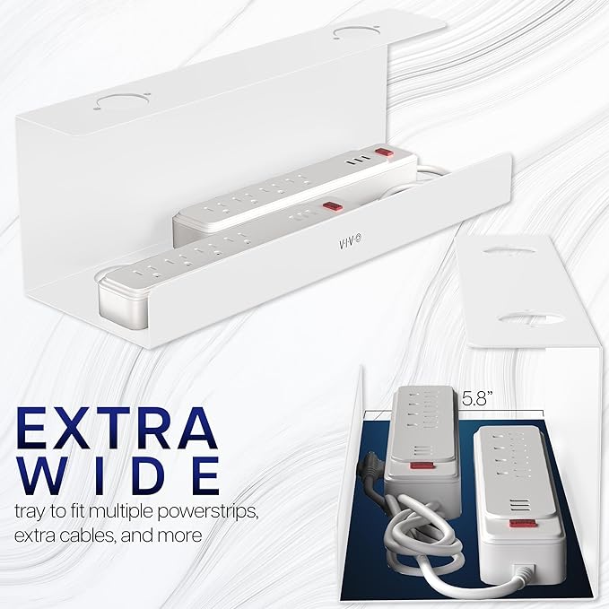 VIVO Under Desk 17 inch Extra Deep Cable Management Tray, Power Strip Holder, Cord Organizer, Wire Tamer for Office and Home, White, DESK-AC16-1CW